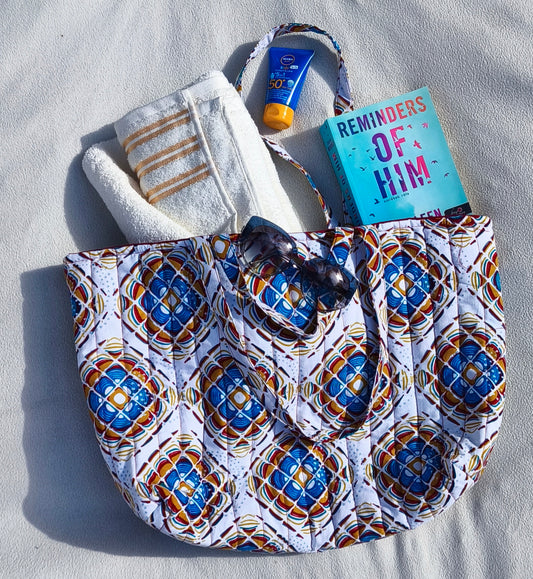 geometrikus mintás színes afrikai textil strandtáska