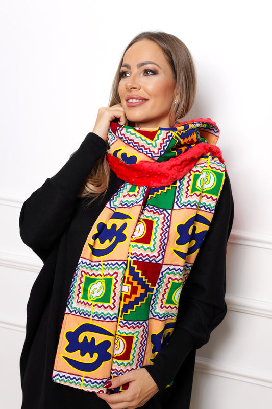 afrikai mintás színes egyenes sál viselés adinkra